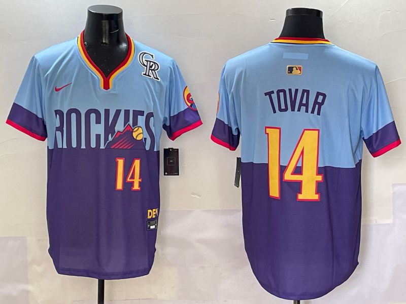 Men Colorado Rockies #14 Tovar Purple blue Joint Name 2025 Nike MLB Jersey style 5->colorado rockies->MLB Jersey